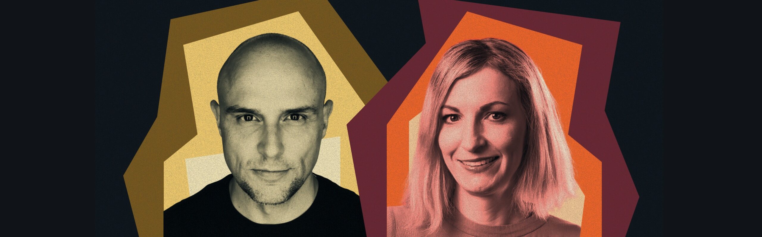 Stylized head shots of Nemanja &ldquo;Neno&rdquo; Malisevic and Kaja Ciglic, Senior Directors of Digital Diplomacy at Microsoft.