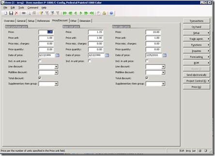 Price/Discount tab in the Item details form under Inventory management > Common Forms