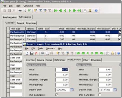 Item details form on the Price/Discount tab