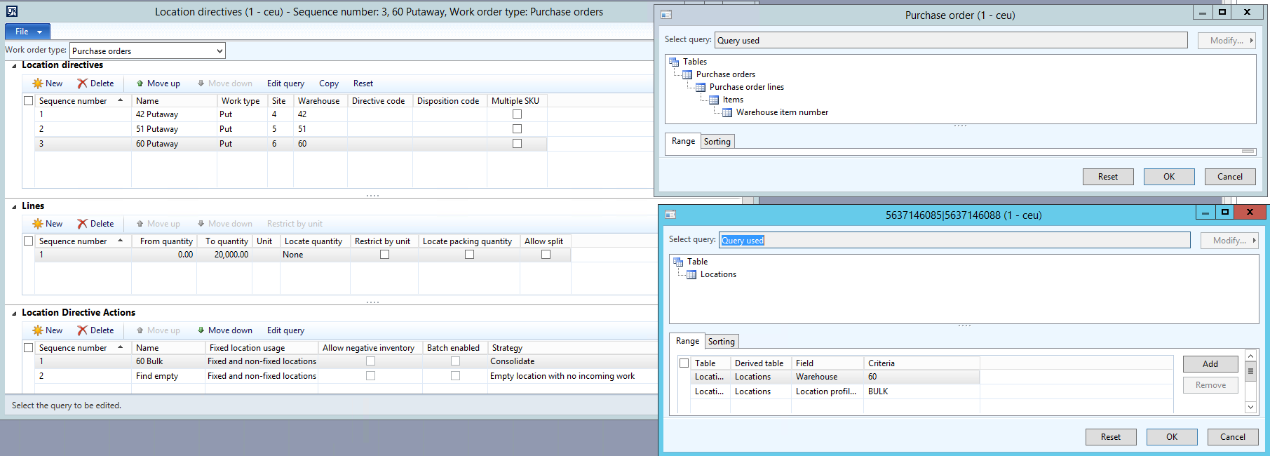 Location directive set up for a purchase order.