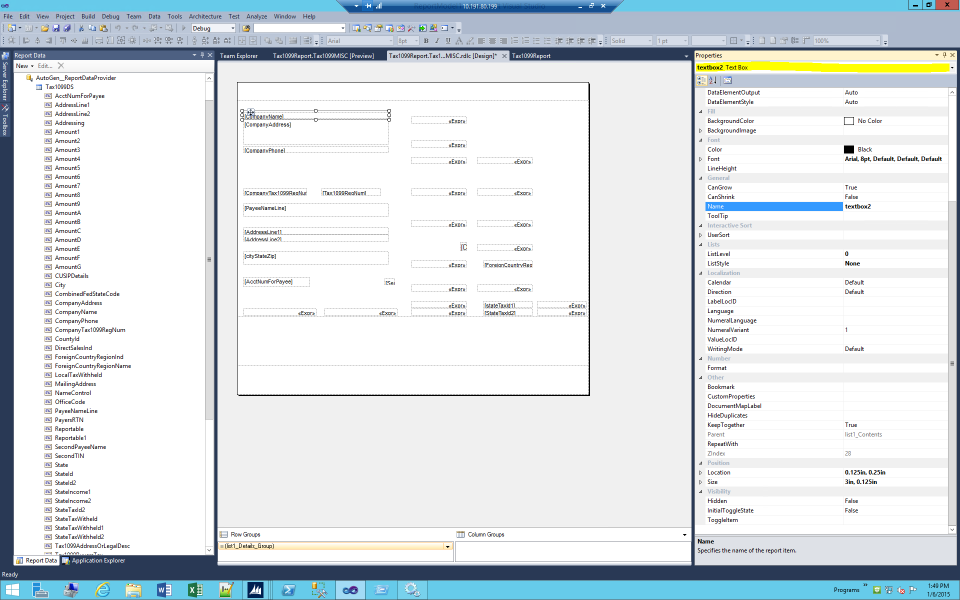 Fill list of properties.