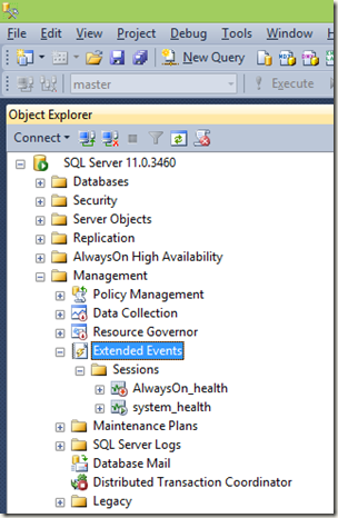 Extended Events folder.