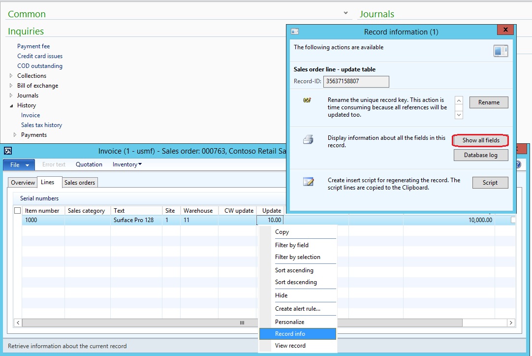 Invoice. Record information.