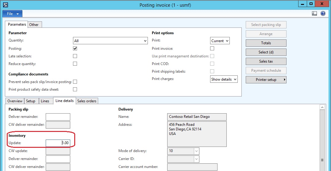 Posting invoice. Inventory update.