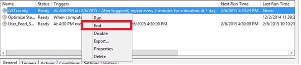 After running the process in AX, click End.