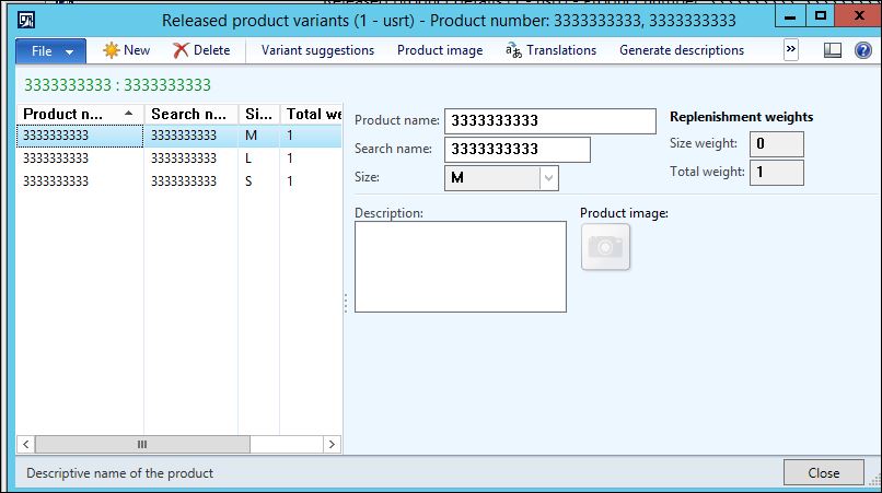 Released product variants.