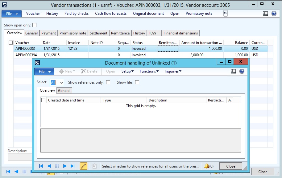 Vendor settled invoice transaction.
