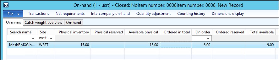 Performing an Item Movement of 10 to add an available quantity.