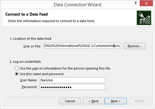 Data connection wizard. Connect to a data feed.