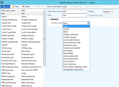 Mobile device menu items.