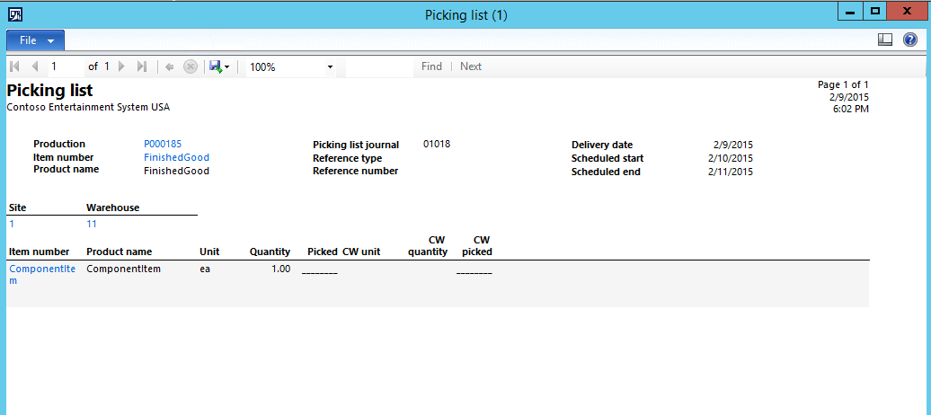 Review component item on the picking list.