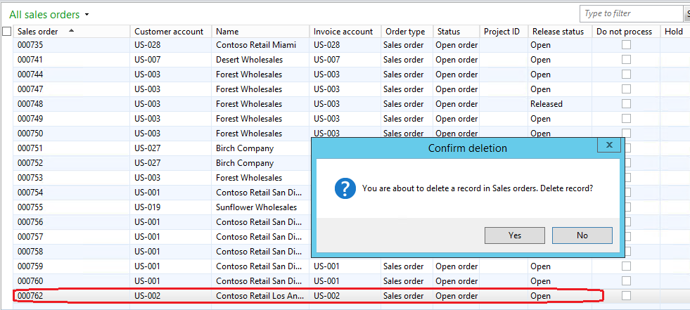 Creating a new sales order line then deleting it from the header.