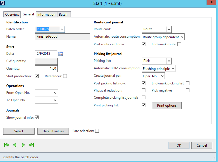 Starting the production order.