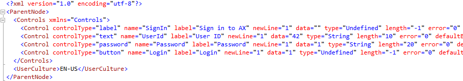 A sample containing the controls constructed from a login submission request.
