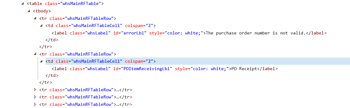 Default view creating an HTML table and populating the rows of the table with the returned controls.