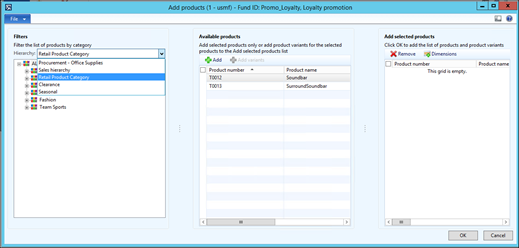 Add products window.