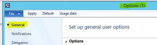 Selecting general from the left pane in the option form.