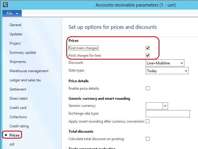 Accounts receivable parameters.