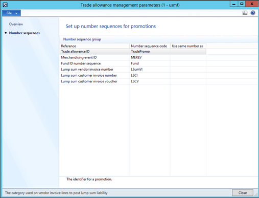 Trade allowance management parameters.