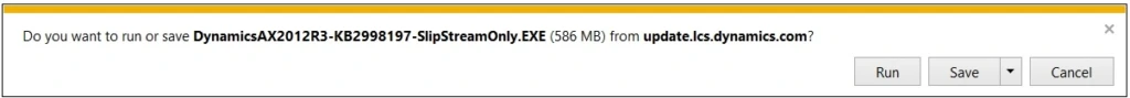 Select to save the DynamicsAX2012R3-KB2998197-SlipStreamOnly.exe&nbsp; file to a location on your hard drive.