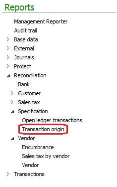 Transaction origin report.