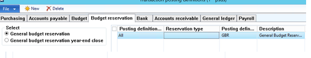 Transaction posting definitions form.