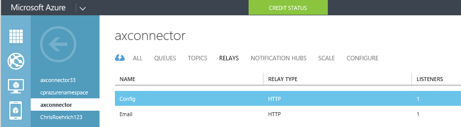Microsoft Azure config dashboard