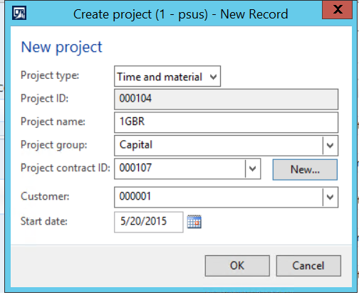 Select project type, project name, project group, project contract ID or create a new one.