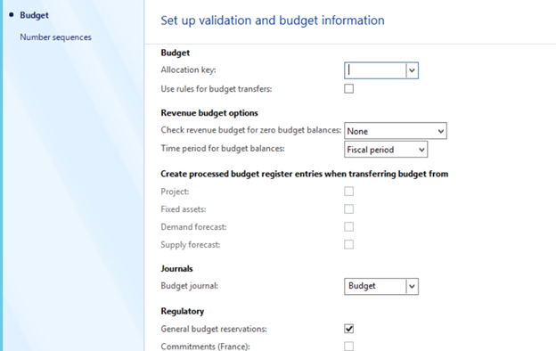Set up validation and budget information.