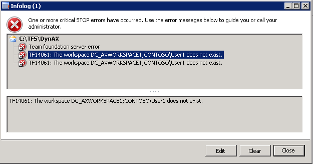 Error when user is already connected to a TFS workspace.