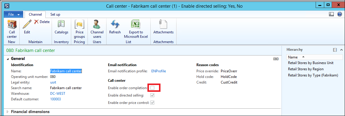 General fast tab of the call center.