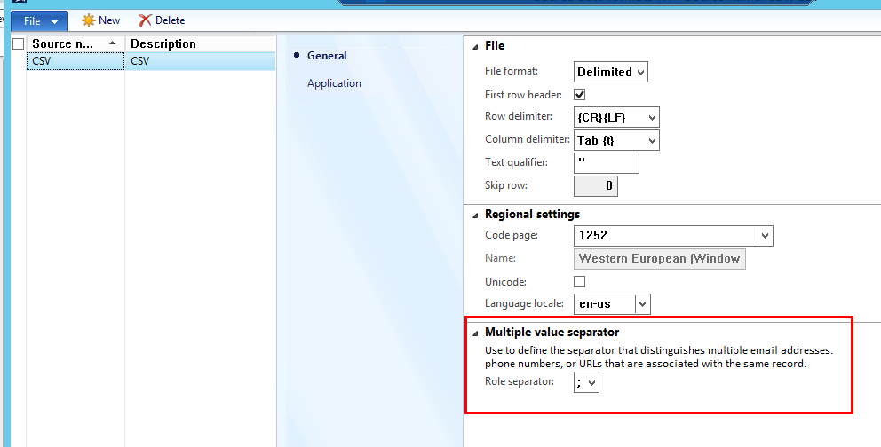 Source data format Multi value separator.