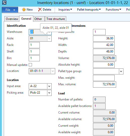 Inventory locations general tab.