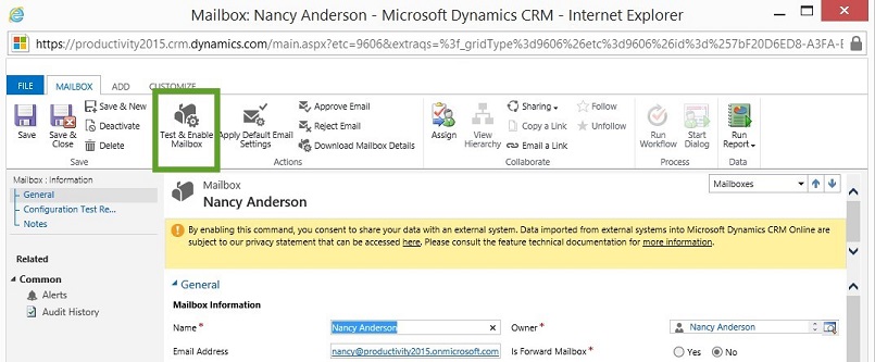Test and enable mailbox.