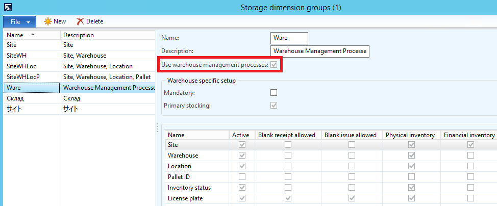 Storage dimension groups.