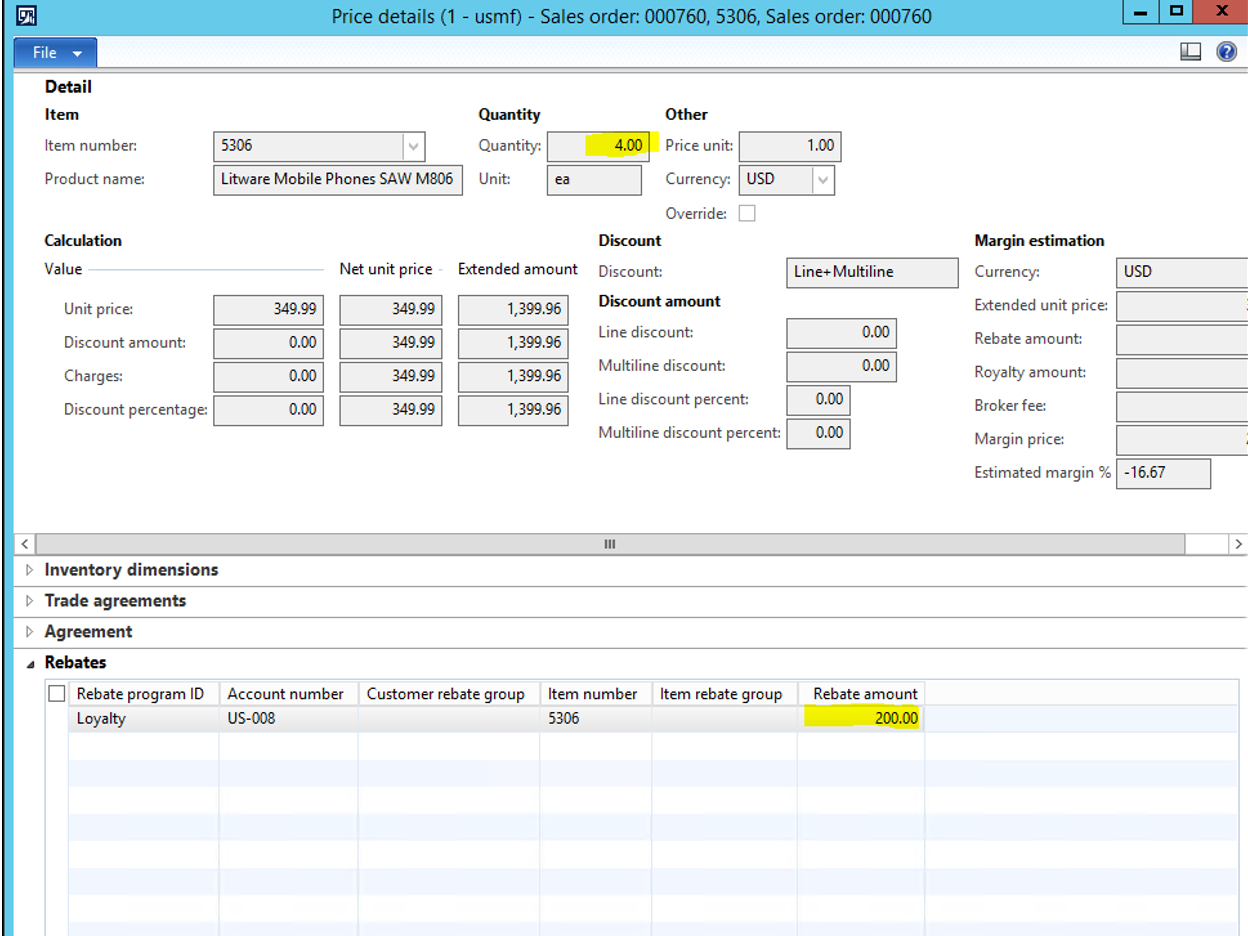 Price details rebate amount.