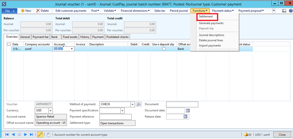 Journal voucher settlement.