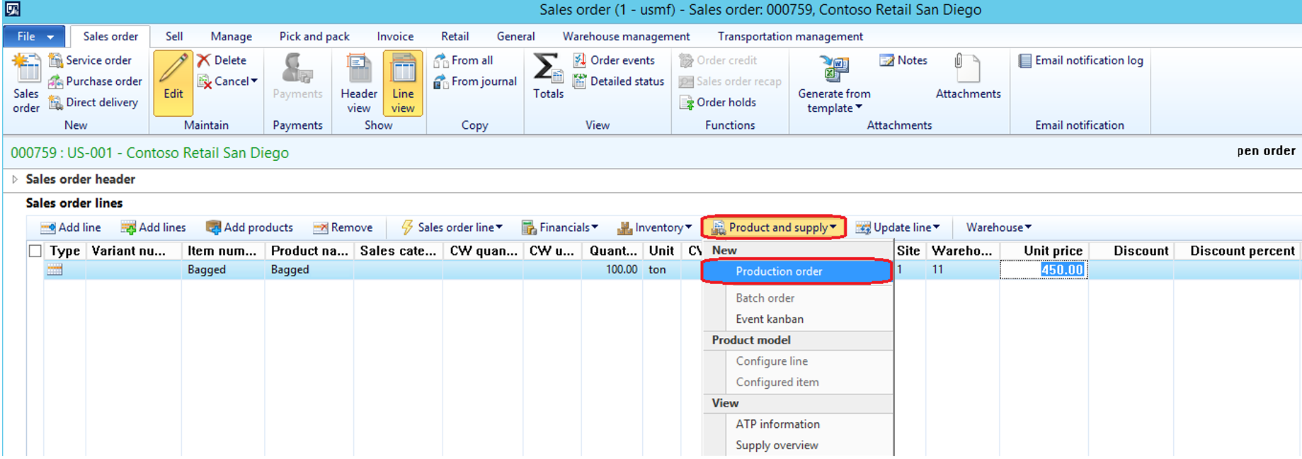 Selecting production order.