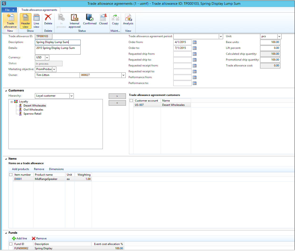Trade allowance agreements items and funds.