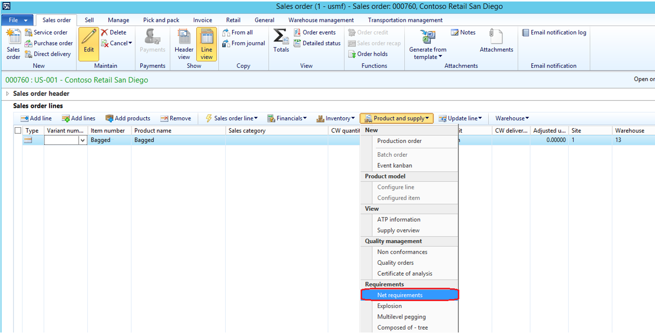 Sales order net requirement.