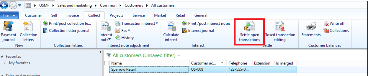 Clicking settle open transactions.