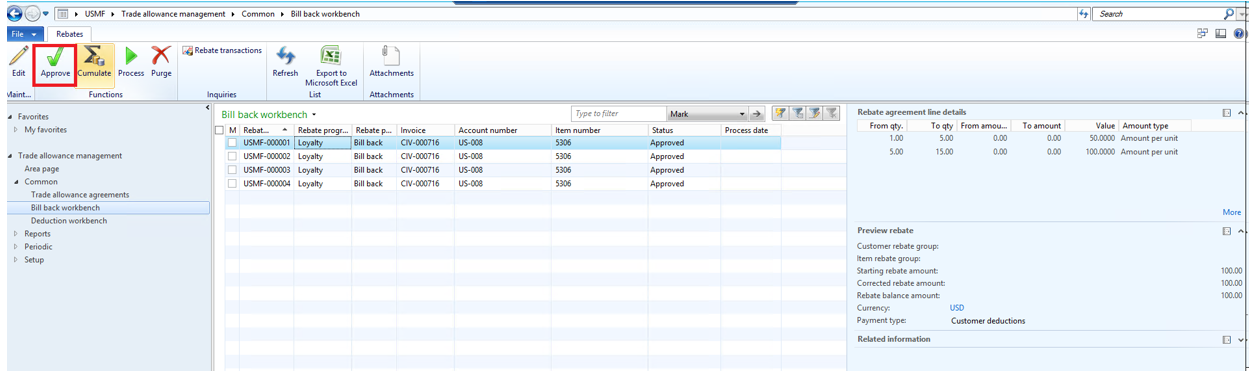Approving rebate claims for further processing.