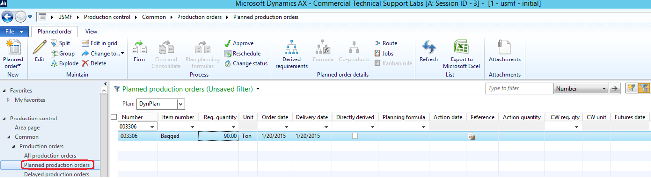 Planned production orders.