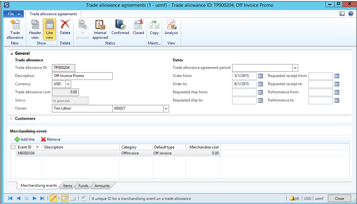 Creating a merchandising event with off-invoice type.