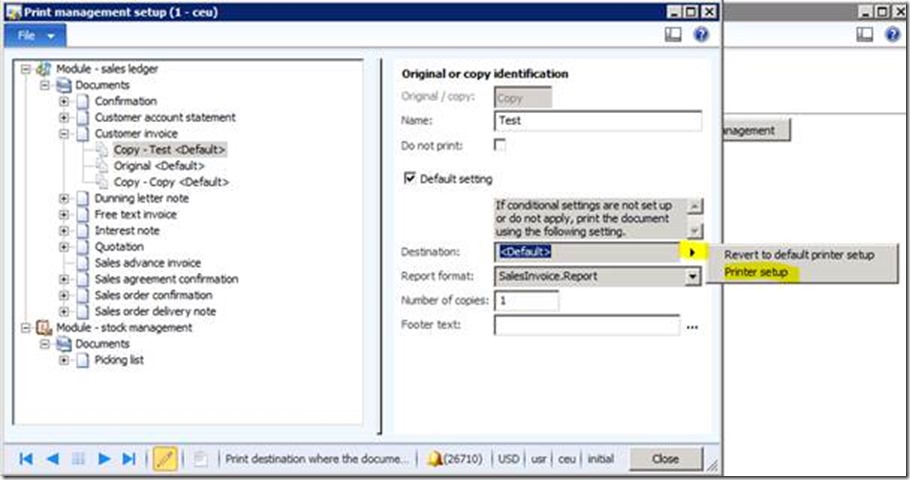 Selecting printer setup.