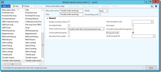 Example of setting group put on all work creation processes that ends with … and put away.