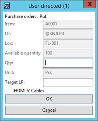 User creates new license plate or adds quantity to a license plate already on location in warehouse.