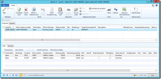 Open work order of type purchase.