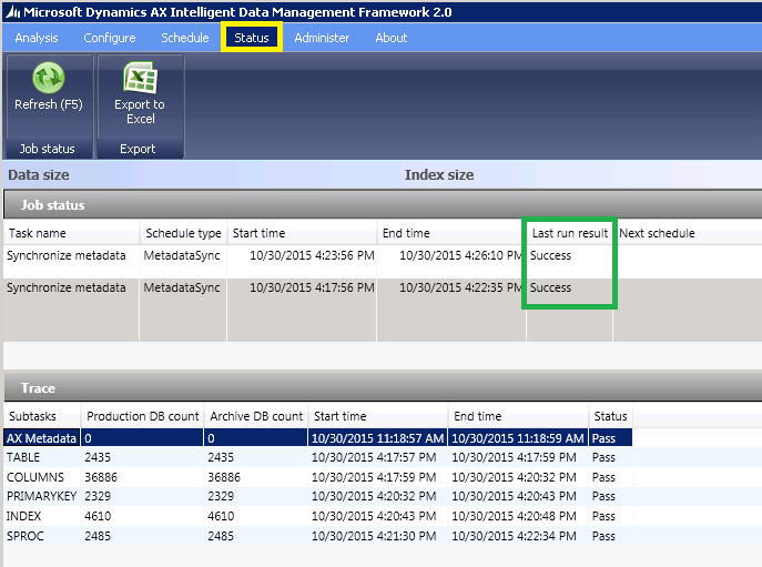 Status changing to success once the job has finished.
