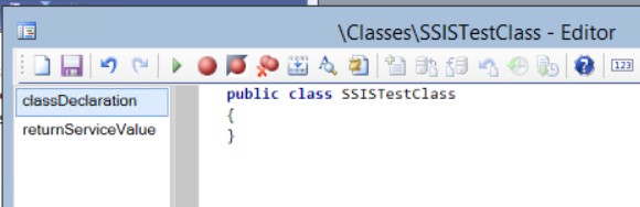 SSIS test class editor. Class declaration.